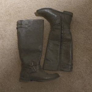 Just fab, size 11, grey, knee high zip up boots with faux buckles